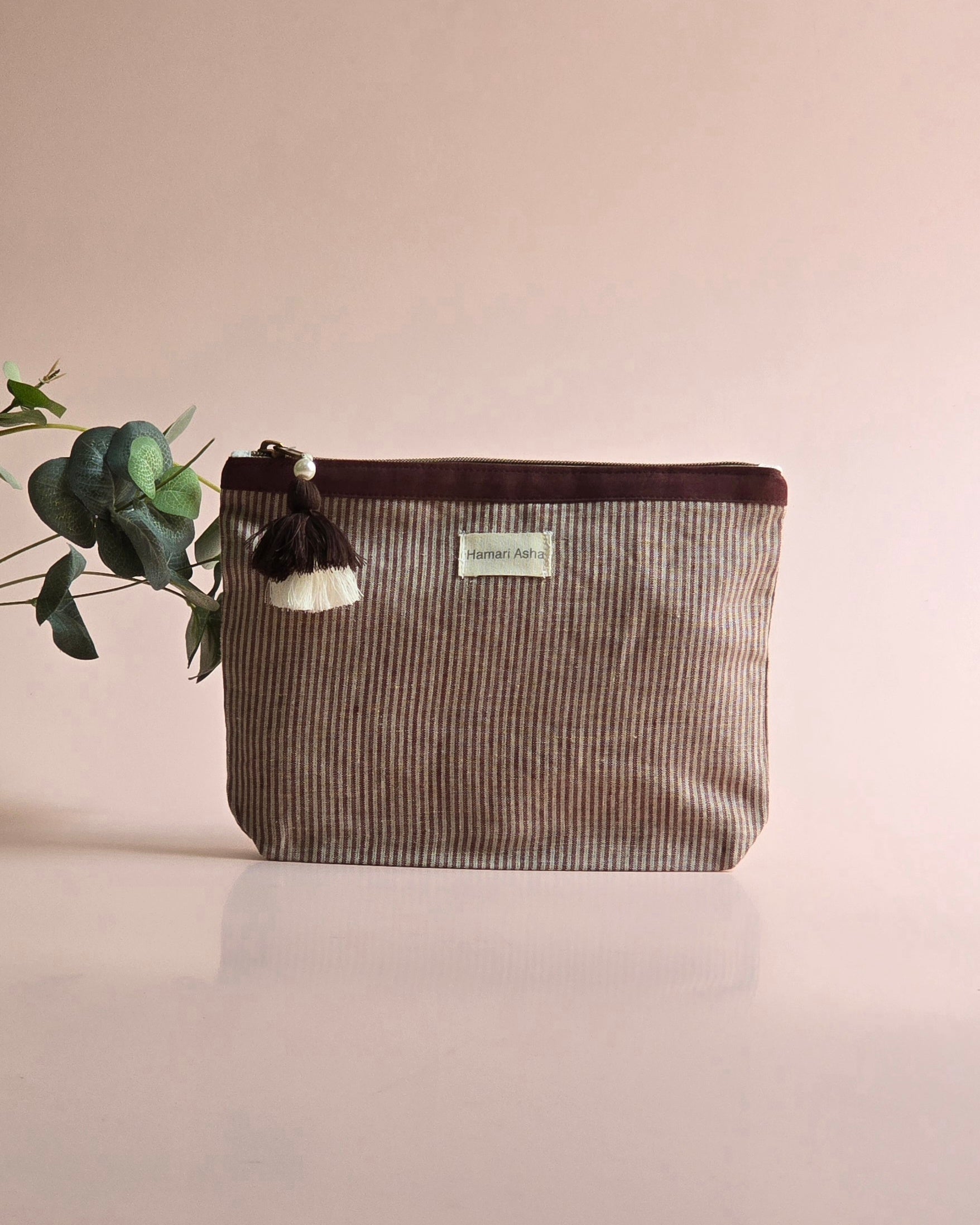 Mocha Stripe Accessories Pouch